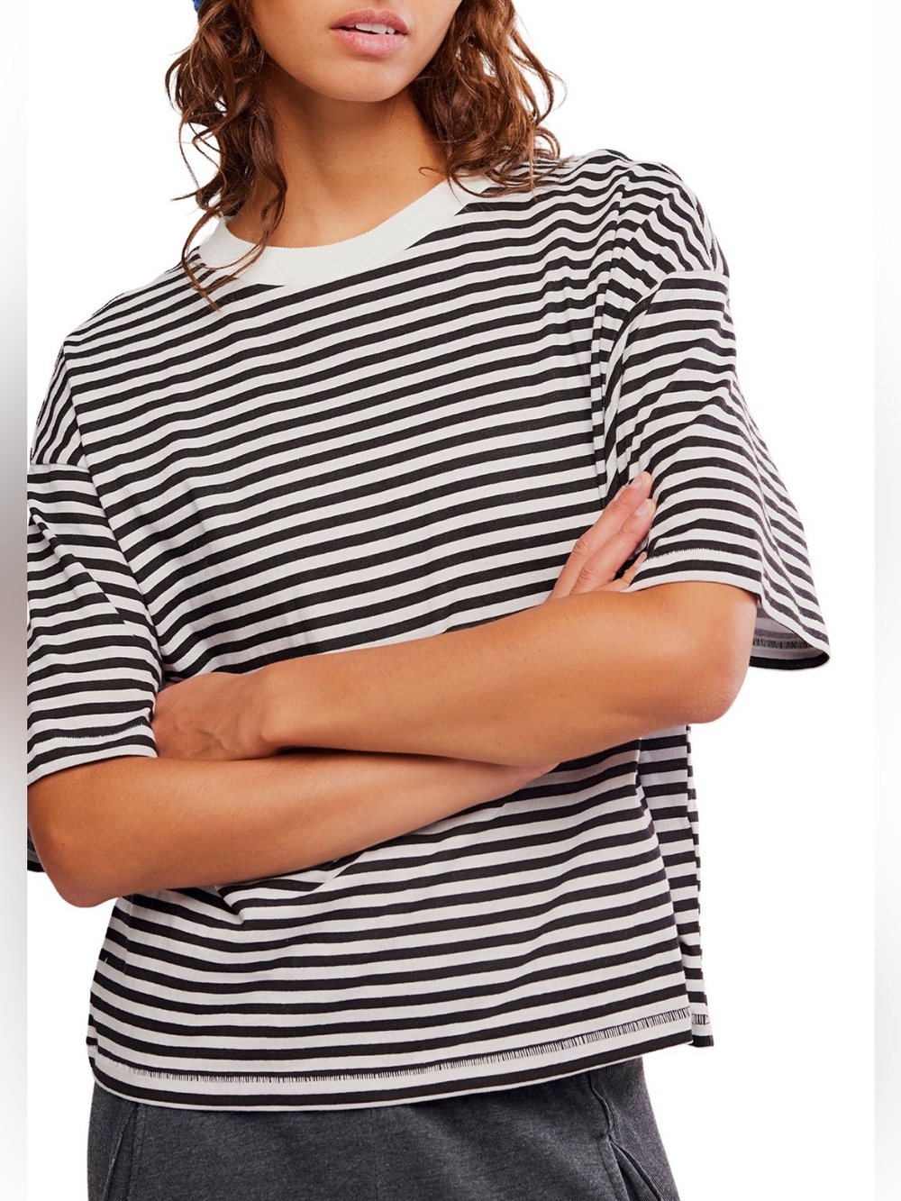 NWT FP Movement by Free People Tackle Printed Tee Black & White Stripe Sz Small